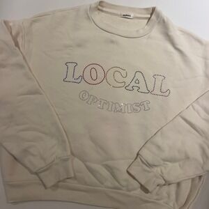 Madhappy Local Optimist Crewneck Sweatshirt Cream Rhinestone Embellished